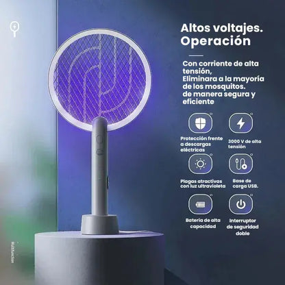 Ursonic GlowStrike™ – Insecticida con forma de raqueta y lámpara con base recargable USB