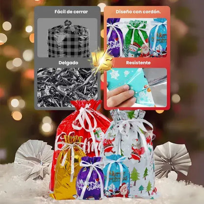 Pack de 10 Bolsas de regalo con cinta grandes para navidad