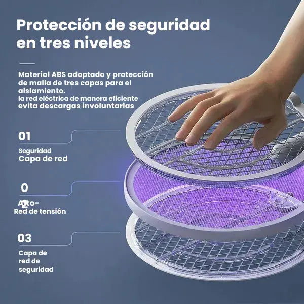 Ursonic GlowStrike™ – Insecticida con forma de raqueta y lámpara con base recargable USB