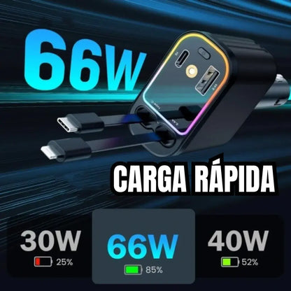 Cargador retractil 4 en 1 con iluminación led para carro 🚗 | Carga rápida, moderna y práctica ⚡