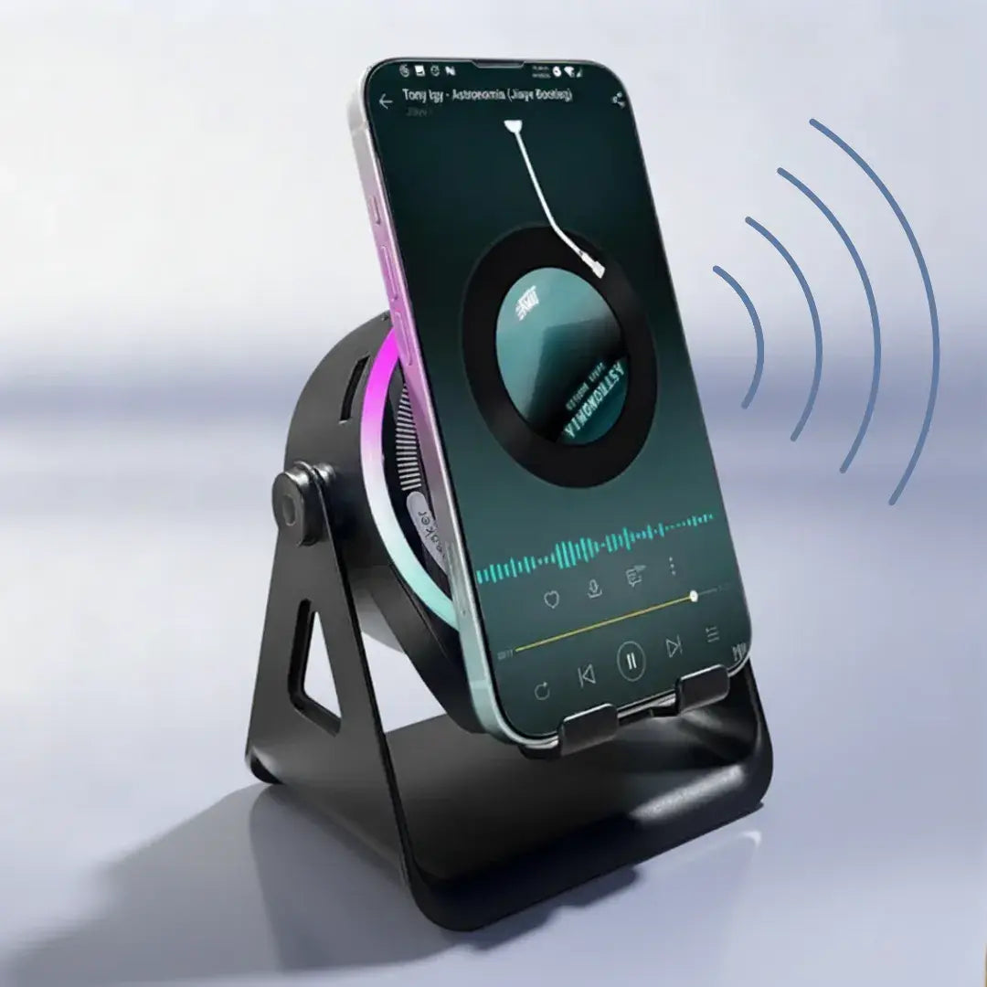 🎶📱 Altavoz inalámbrico por inducción 5 en 1 con soporte ajustable para teléfono