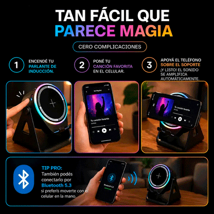 Soporte parlante de induccion 3 en 1 | Sonido instantáneo, Nuevo diseño circular