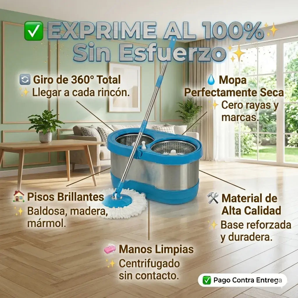 Trapeador Giratorio multifuncional + 🎁 2 mopas gratis